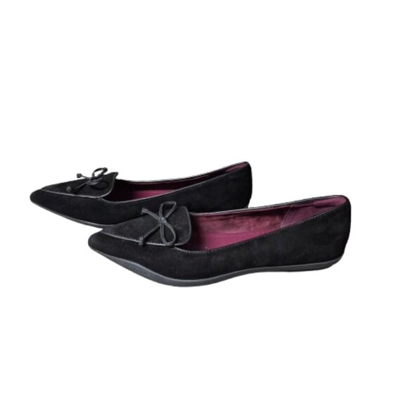 8 Aerosoles Doran Black Suede Pointy Toe Flats - Picture 1 of 8